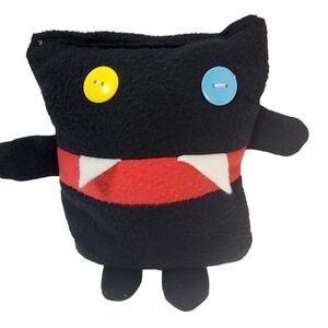 Ugly Doll Black Plush Monster Toy Yellow Blue Button Eyes Red Band Whit